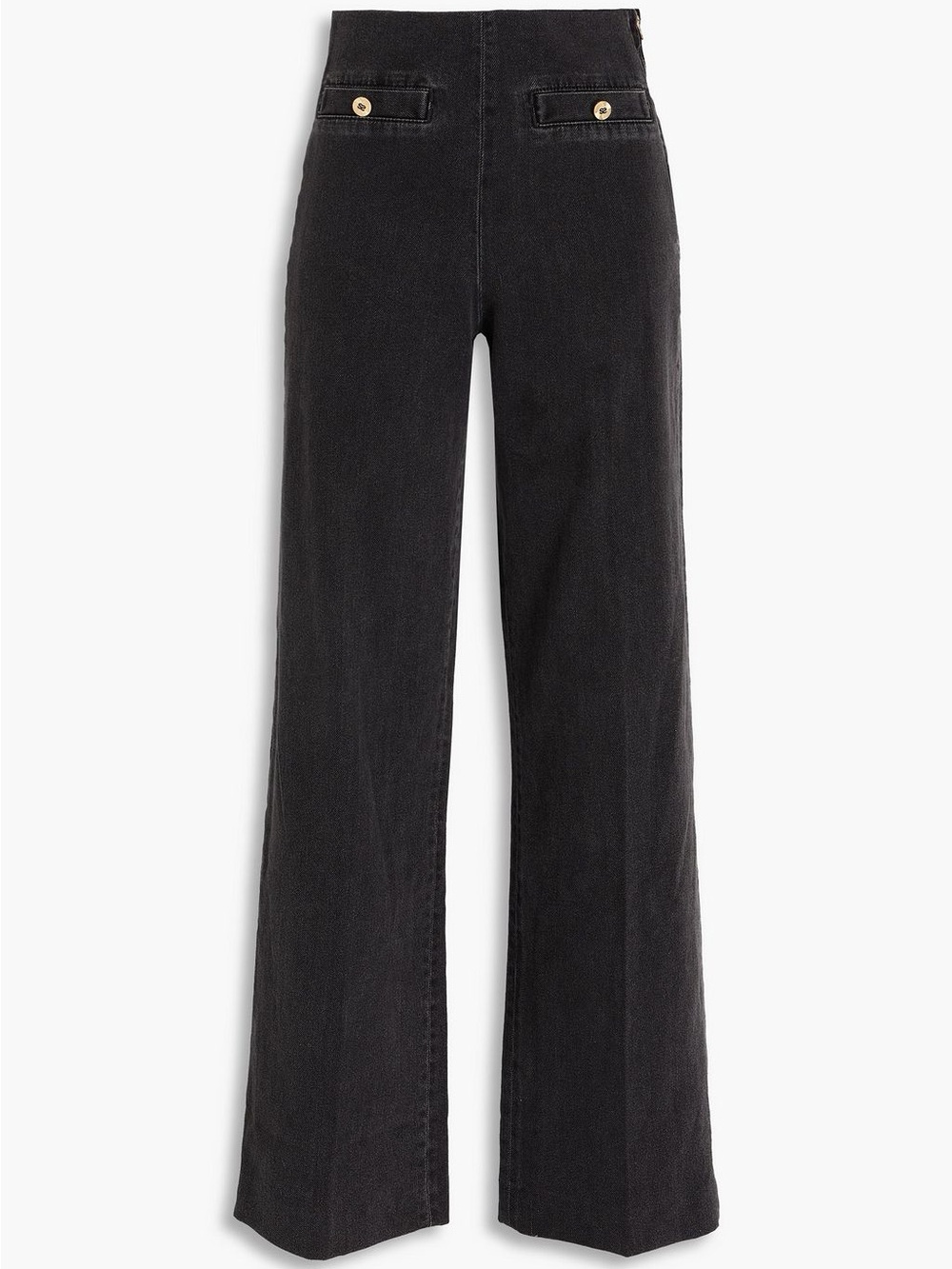 Sandro Black High-Rise Wide-Leg Jeans with Gold Buttons